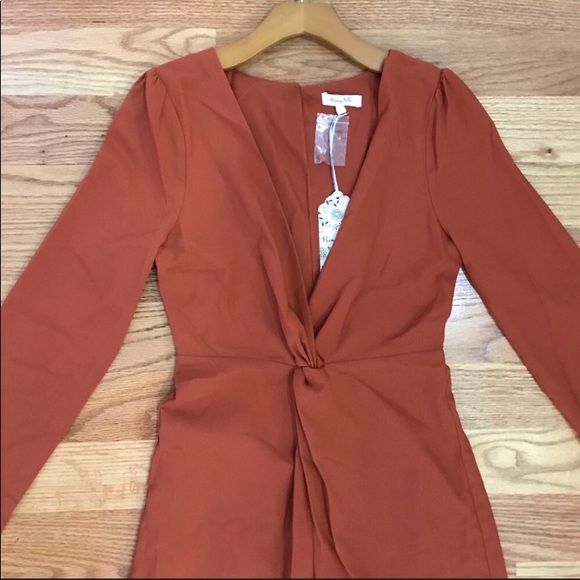 Honey Belle Pants - Rust Plunging Neckline Jumpsuit